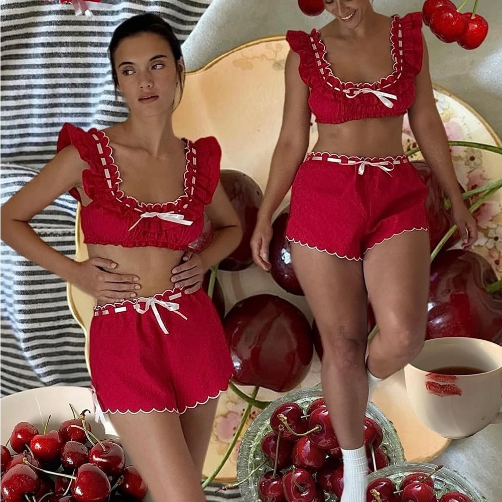 The Bar Red Ruffled Blouse